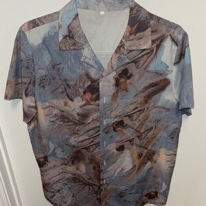 SHEIN Men's Artistic Blue and Brown Shirt